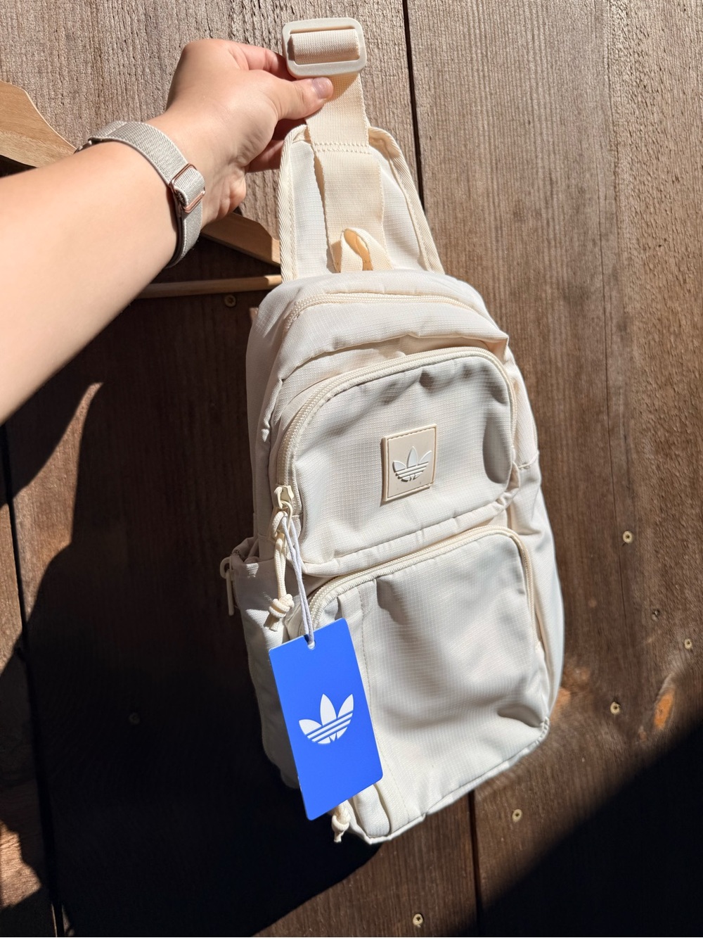 adidas Cream Mini Sling Backpack with Trefoil Patch